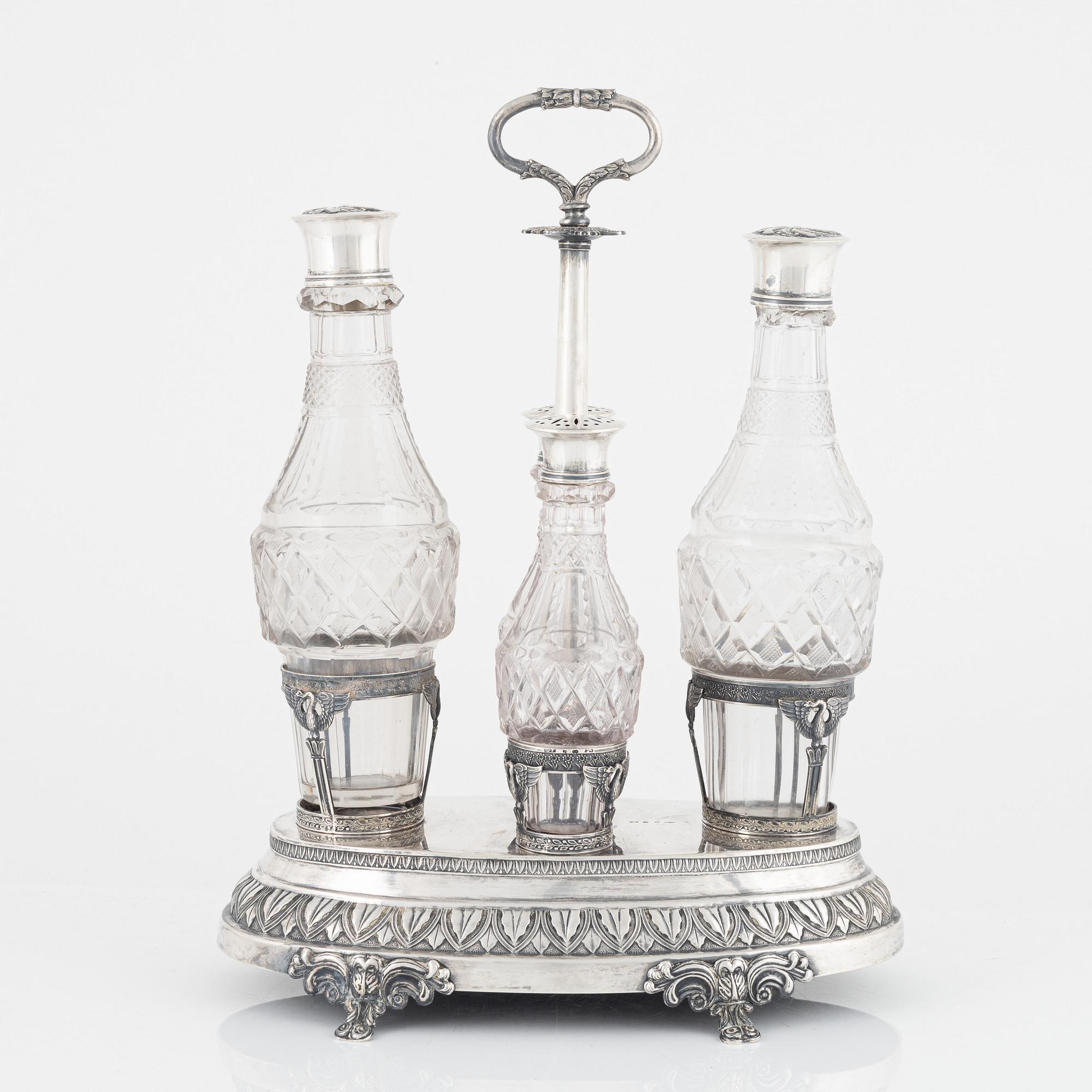 A Swedish Silver and Glass Table Centerpiece, mark of Gustaf Folcker, Stockholm 1821.
