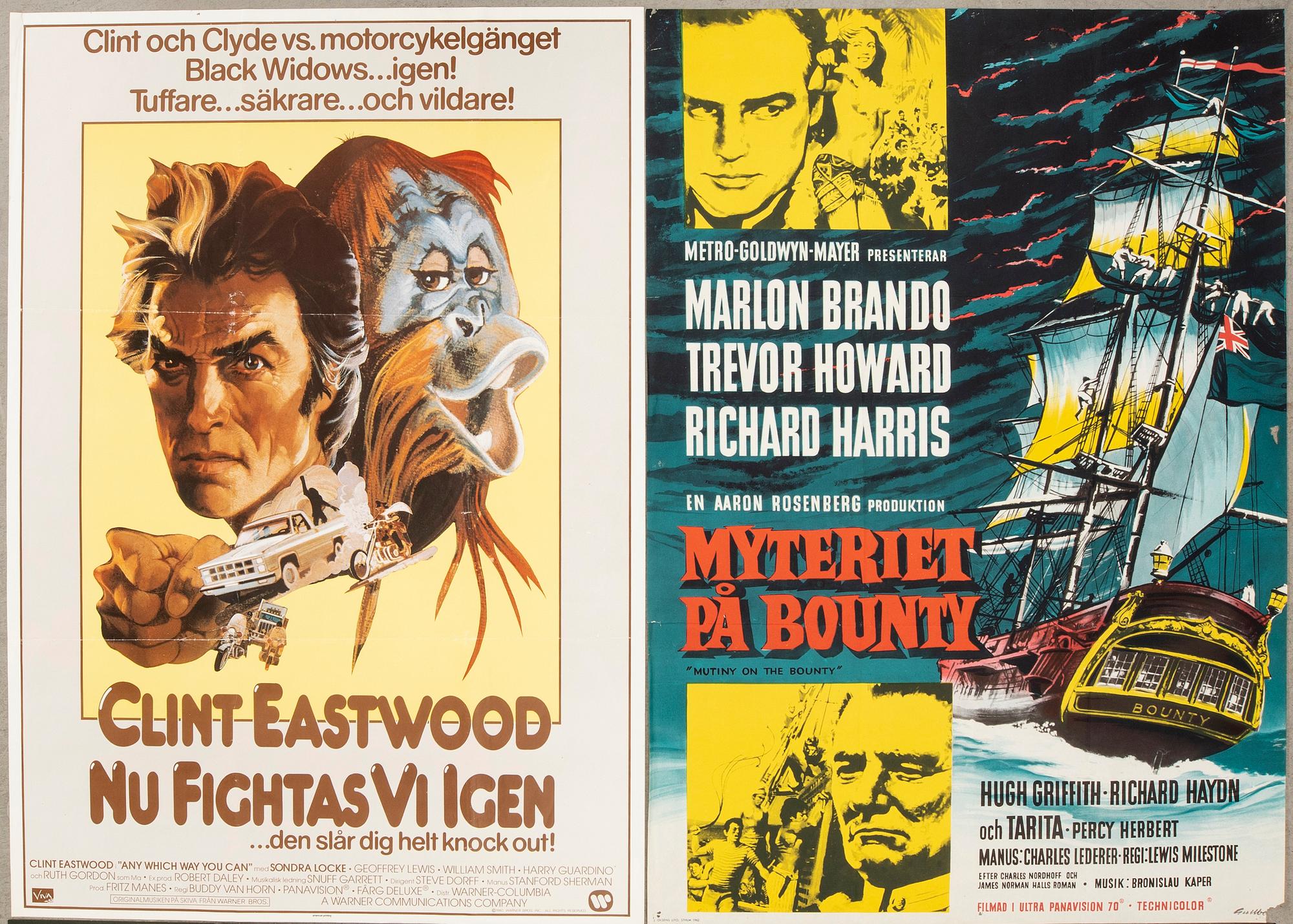 Filmaffischer 4 st "Myteriet på Bounty", "The enforcer", "Nu fightas vi igen" och "Tripple cross".