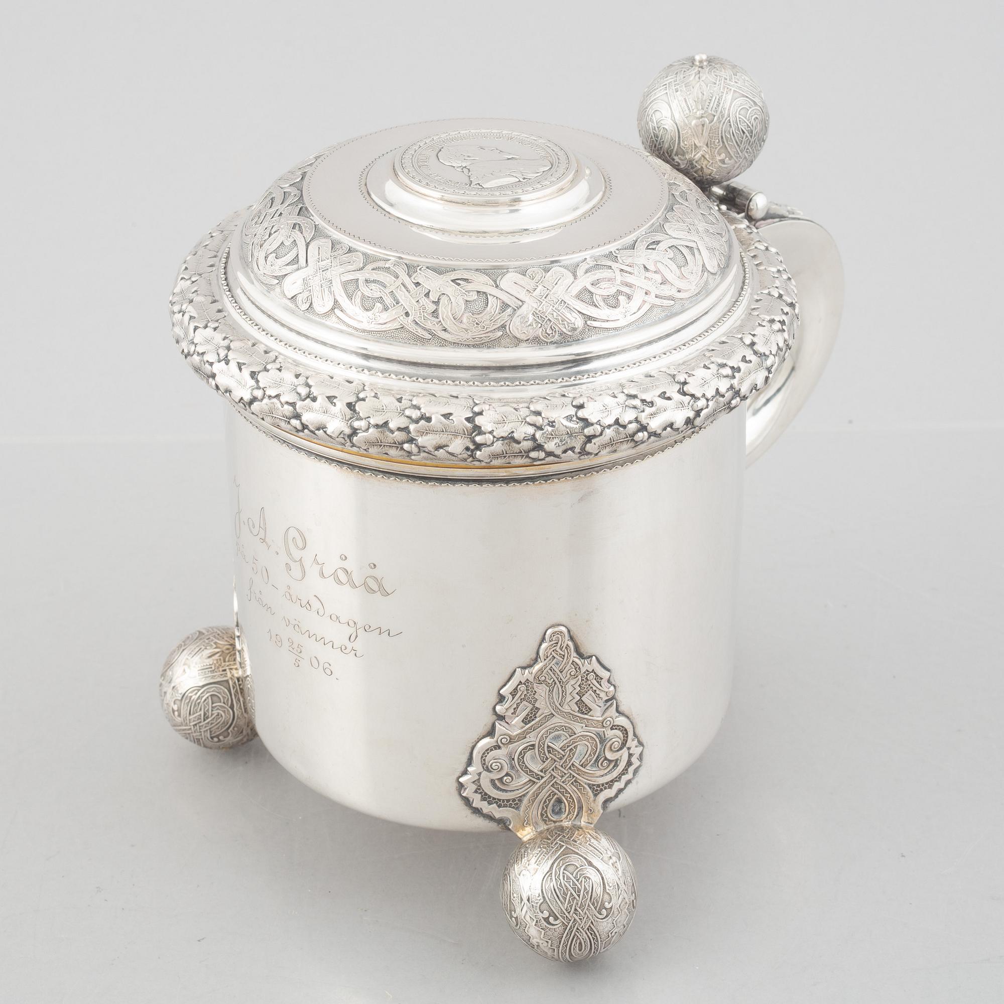 A Swedish 20th century silver tankard, mark of Gustaf Möllenborg - Carl Teodor Féron, Stockholm 1905.