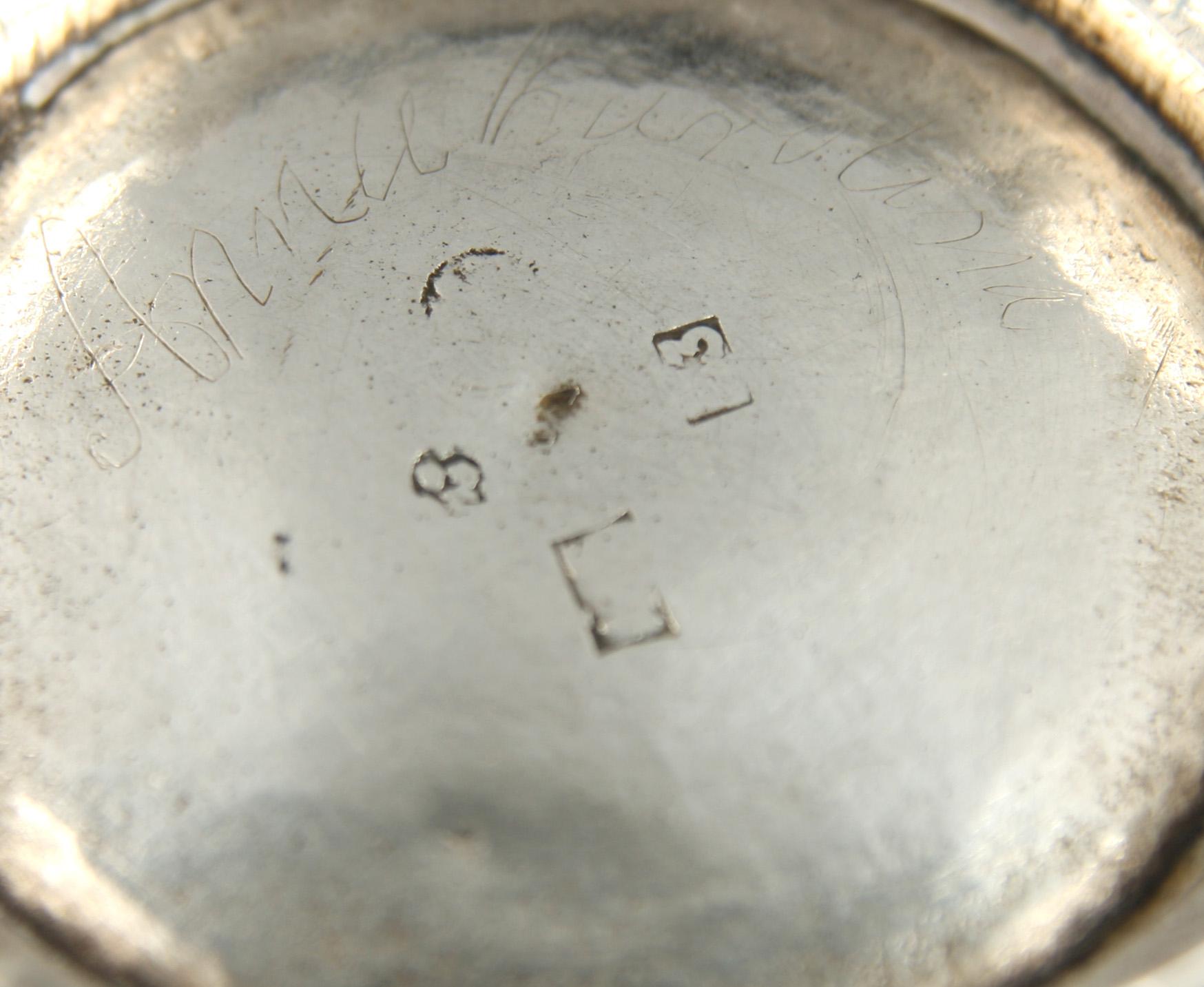 BÄGARE, silver, otydliga stämplar. 1800-tal.