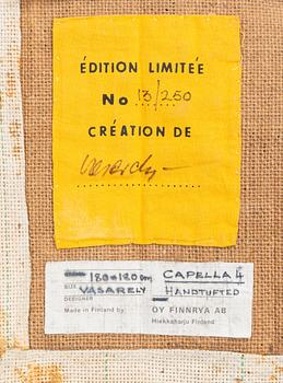 Victor Vasarely, matta, "Capella 4"  handtuftad, ca 178 x 175 cm, Oy Finnrya, numrerad 13/250, signerad V.