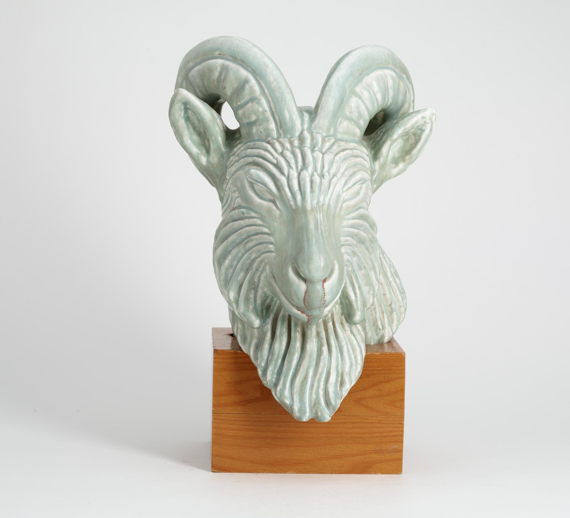 A Gunnar Nylund stoneware figure of a billy's head, Rörstrand.