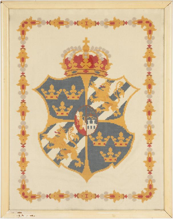 An embroidery, The Great Coat of Arms of Sweden, mid-20th Century.
