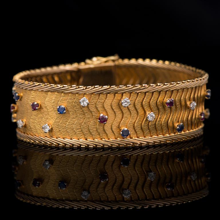 A BRACELET, diamonds, sapphires rubies, 18K gold.