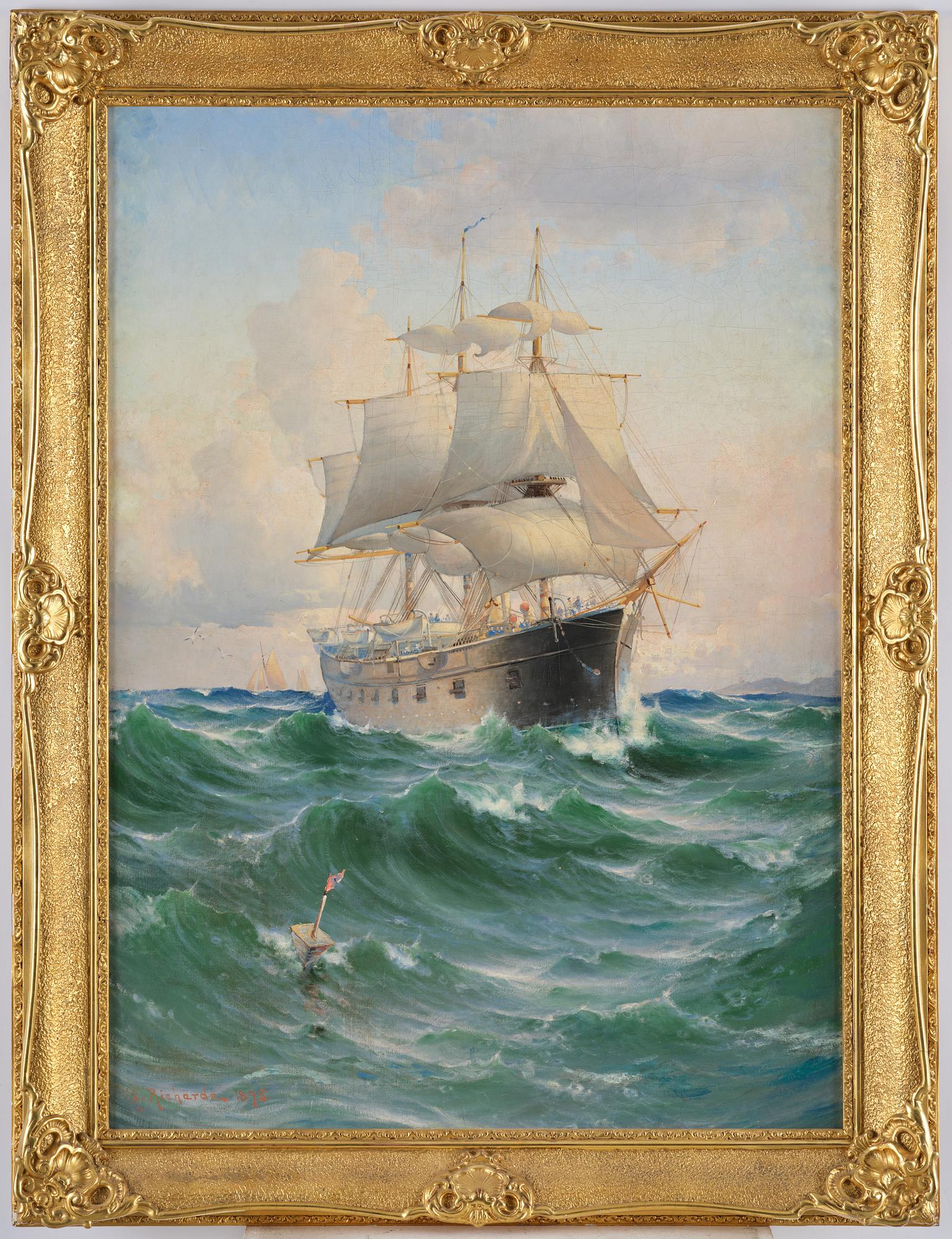 Ludvig Richarde, The steam corvette "Freja" in a lateral view.