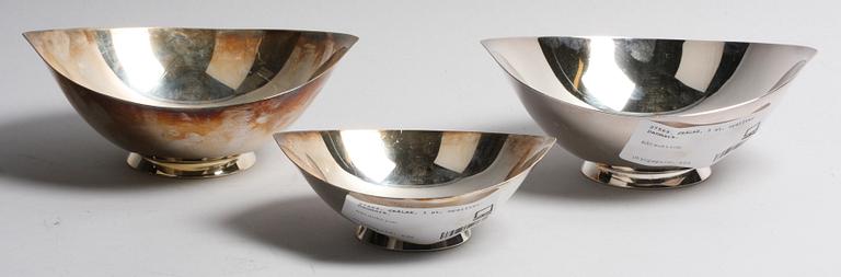 SKÅLAR, 3 st, nysilver. Danmark.