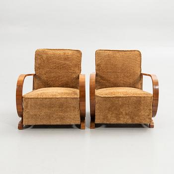Fåtöljer, ett par, samt pall, Art-Deco stil, 1900-tal.