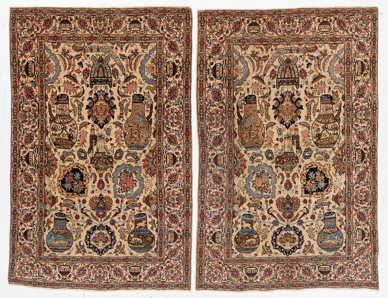 A pair of semi antique Tabriz rugs, Northwest Persia, c. 210 x 136 cm.