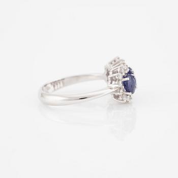 Ring, 18K white gold with sapphires and brilliant-cut diamonds.