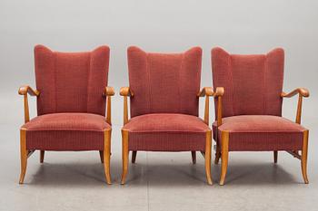 FÅTÖLJER, 3 st. 1900-talets första hälft.