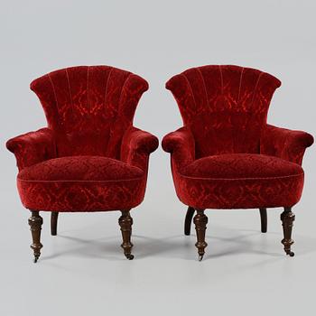 EMMAFÅTÖLJER, ett par, 1800-talet slut.