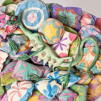 Nathalie Djurberg & Hans Berg, "Dragon on Pillows".