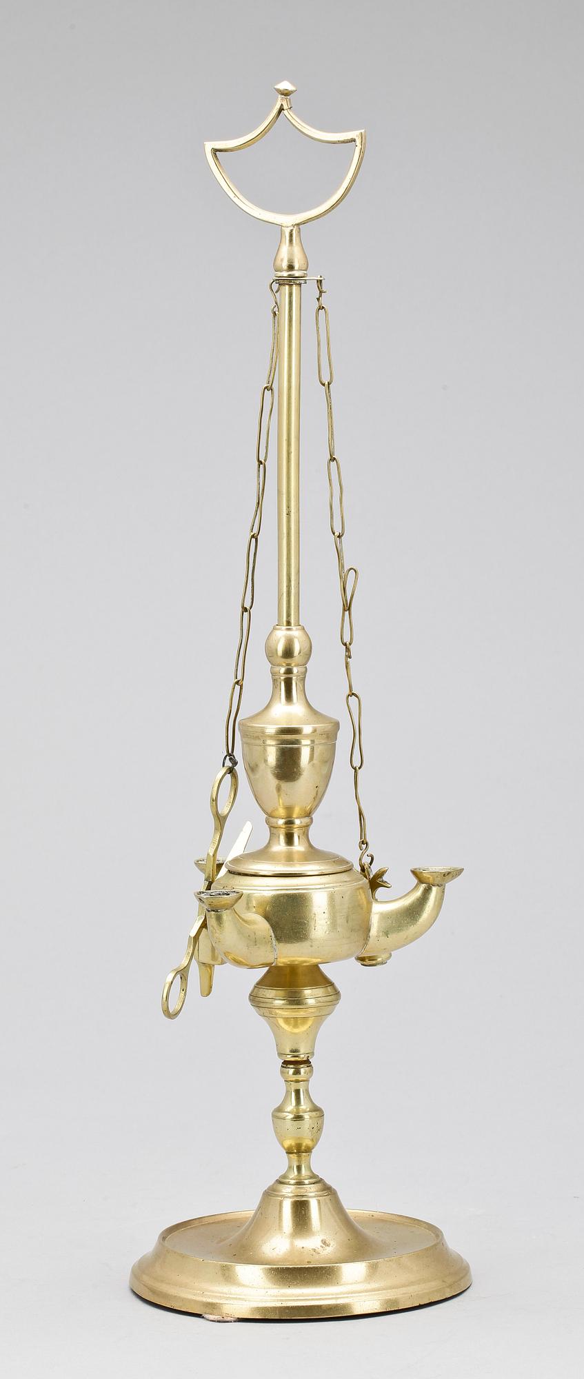 OLJELAMPA, mässing, 1800-tal.