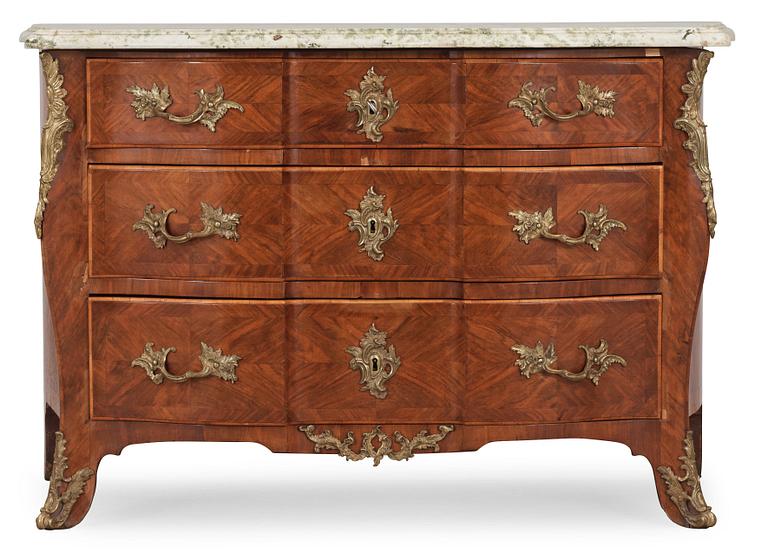 A Swedish early Rococo mid 18th century commode attributed to Olof Martin, master 1736-1764.