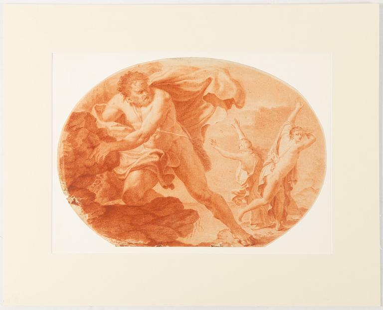 Italiensk skola, 16/1700-tal, Polyphemus som lyfter en sten mot Acis och Galatea.