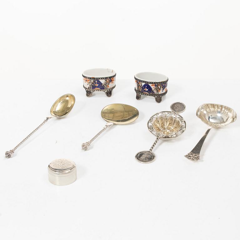 Table accessories, 7 pieces, silver, including Denmark 1880s.