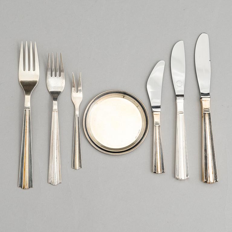 HOLGER RASMUSSEN, ATERIMIA ja LASINALUSIA, 56 osaa, hopeaa 916/925, "Margit", Hopeatehdas oy, Helsinki 1960-luku.