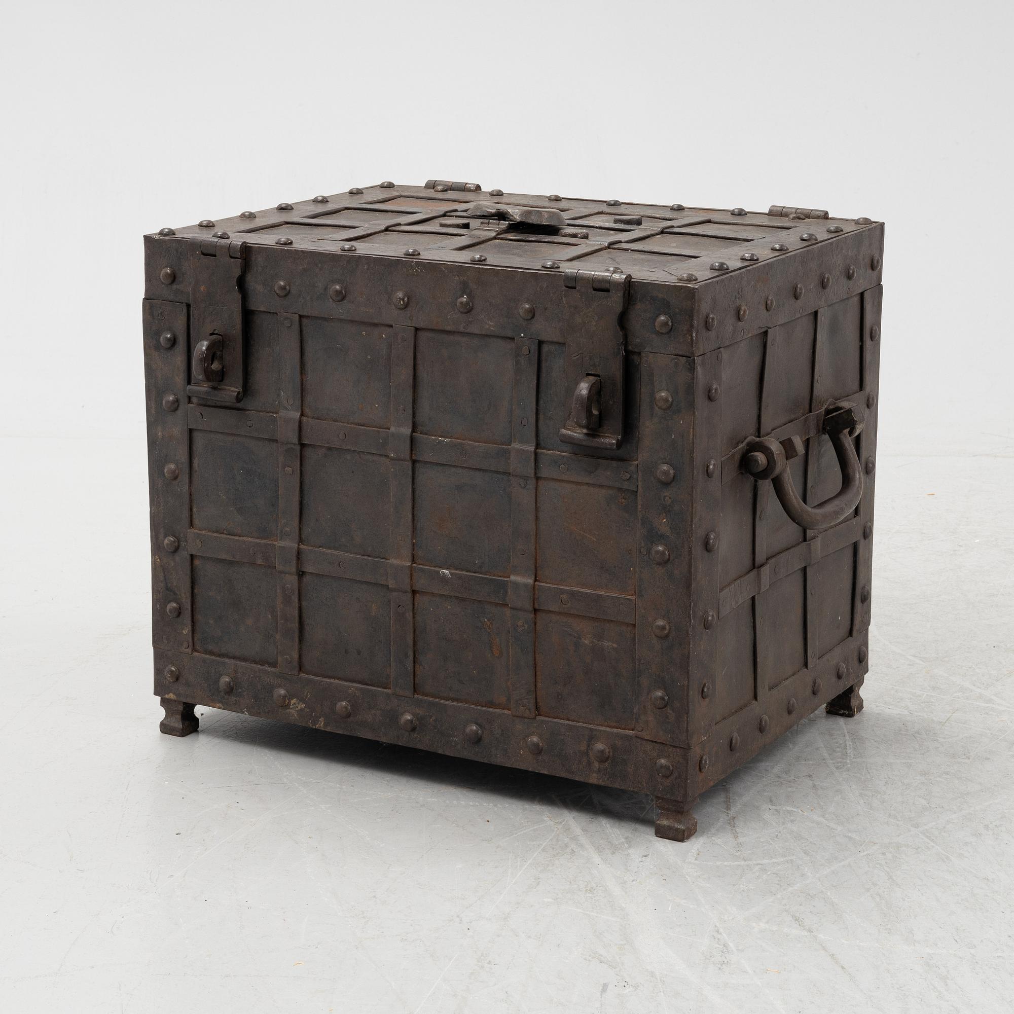 A 18th/19th Century iron strongbox.