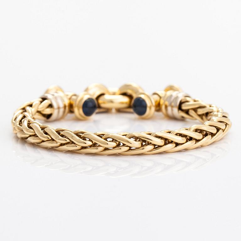 Armband, 18K guld med cabochonslipade safirer, Frankrike.