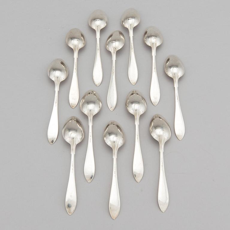 A set of twelve AG Dufva silver coffee spoons, made in Stockholm 1923.