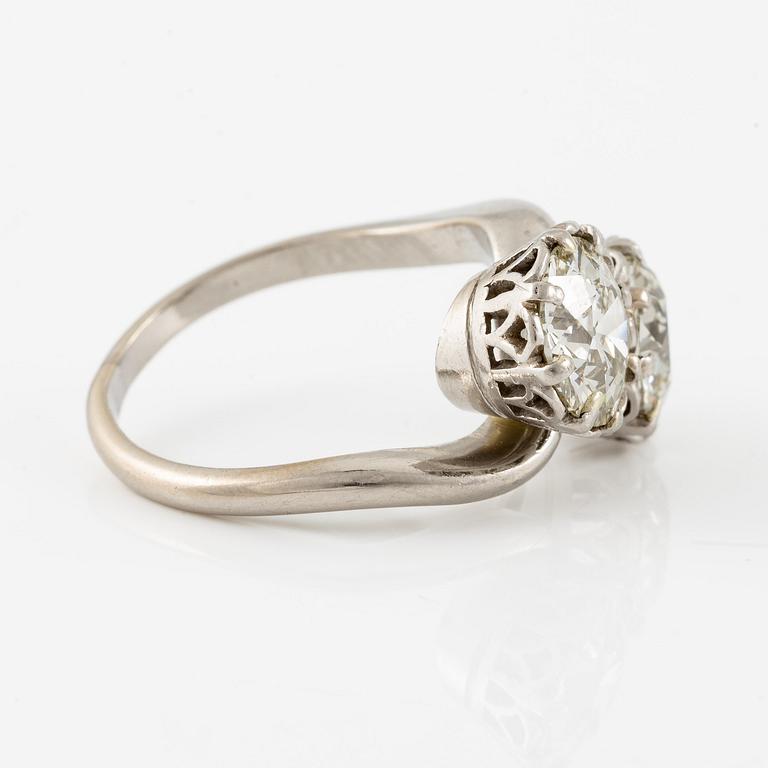 A W.A. Bolin ring in platinum set with two old-cut diamonds.