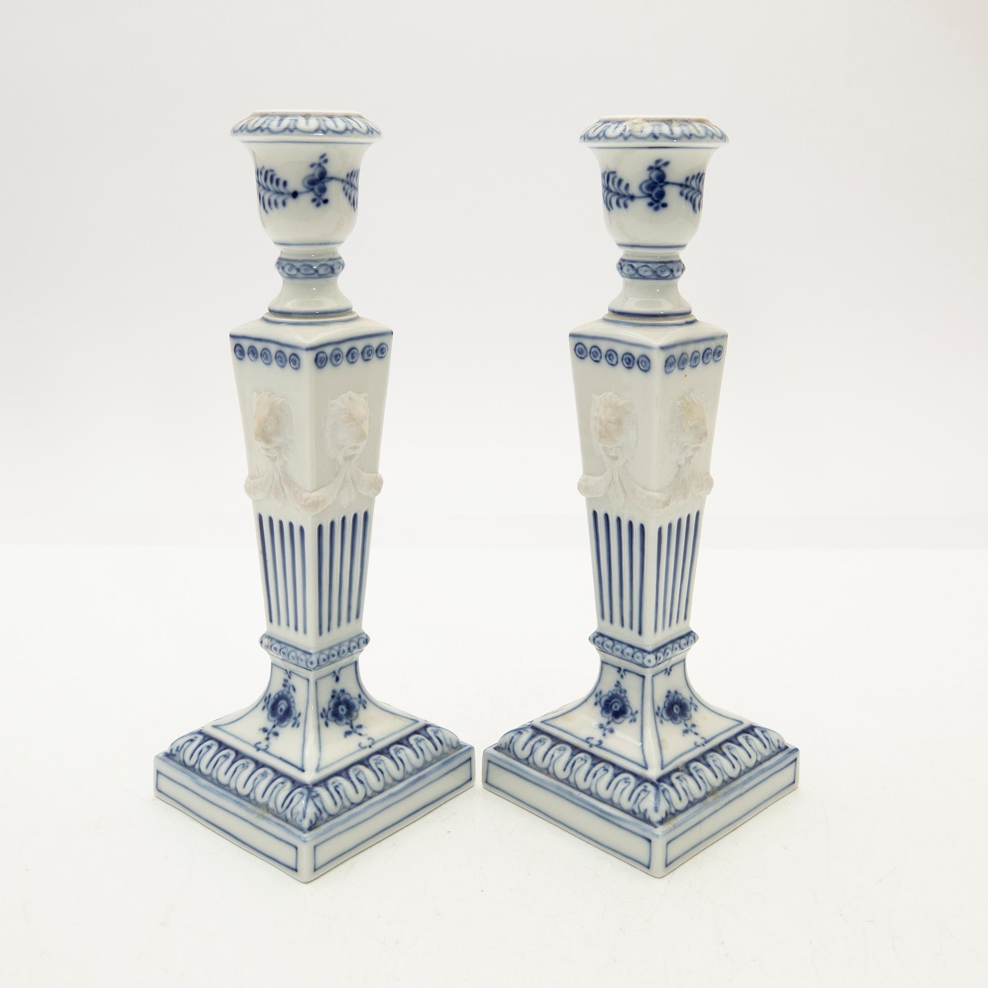 Royal Copenhagen, Candelsticks, a pair, blue and white porcelain, Denmark, 1969-1974.