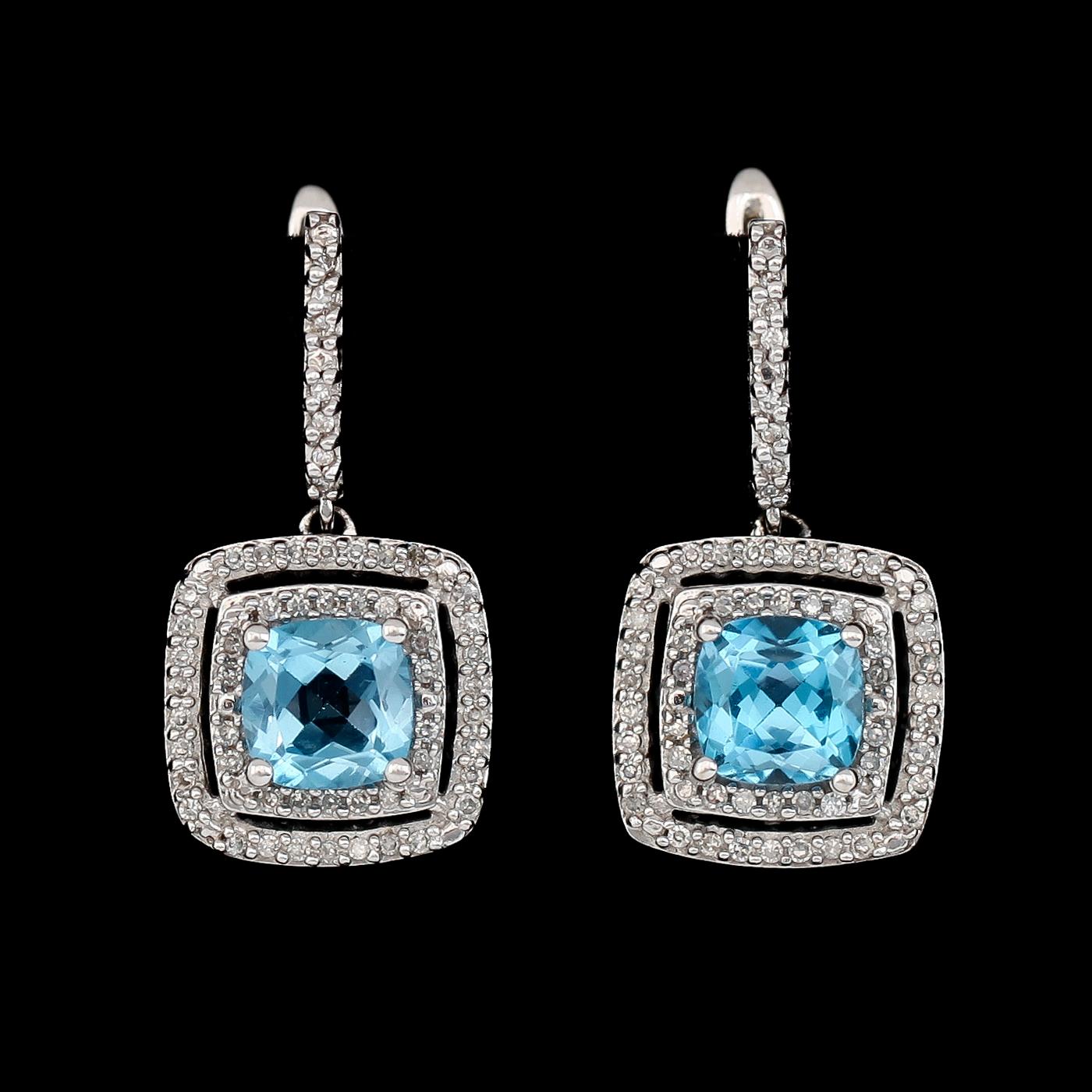 ÖRHÄNGEN, 1 par, 14K vitguld, diamanter tot ca 0.34 ct och topaser.