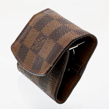 Louis Vuitton, silver, cufflinks, case Damier ebene canvas.
