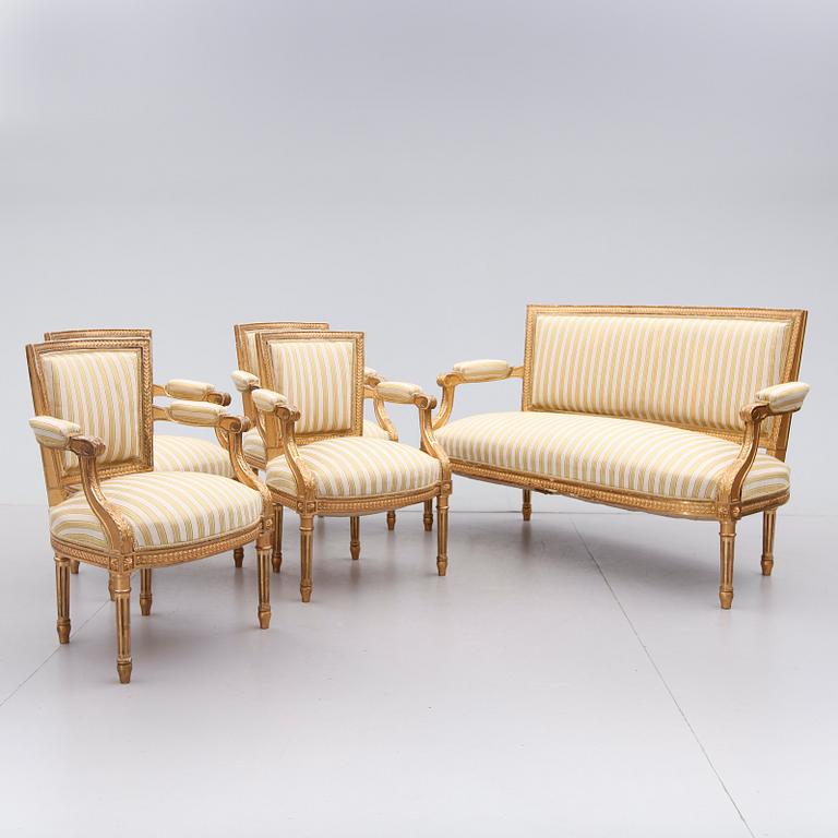 SALONGSGRUPP, 5 delar, Louis XVI stil, 1800-talets andra hälft.