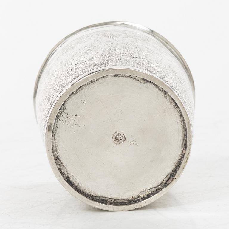 Cup, silver, so-called snake skin cup, unidentifiable marks, early 18th century.