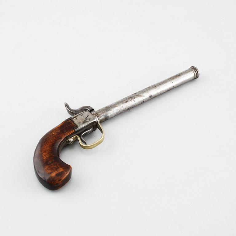 A 19th century caplock/percussion lock pistol.