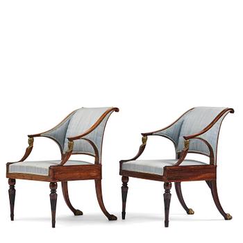 80. A pair of late Gustavian mahogny armchairs.