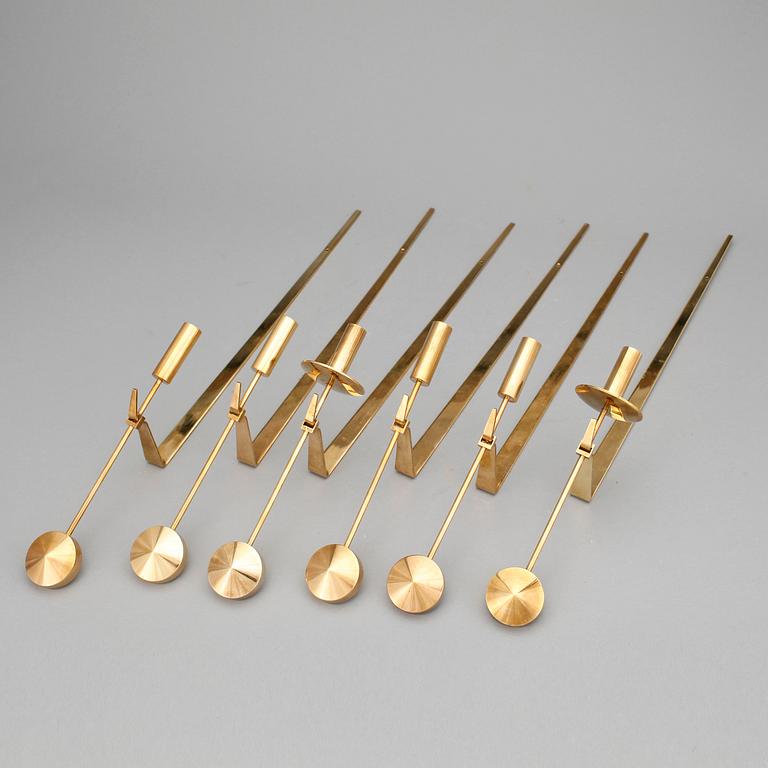 VÄGGLJUSSTAKAR, 6 st, mässing, Pendel, Pierre Forsell, Skultuna.