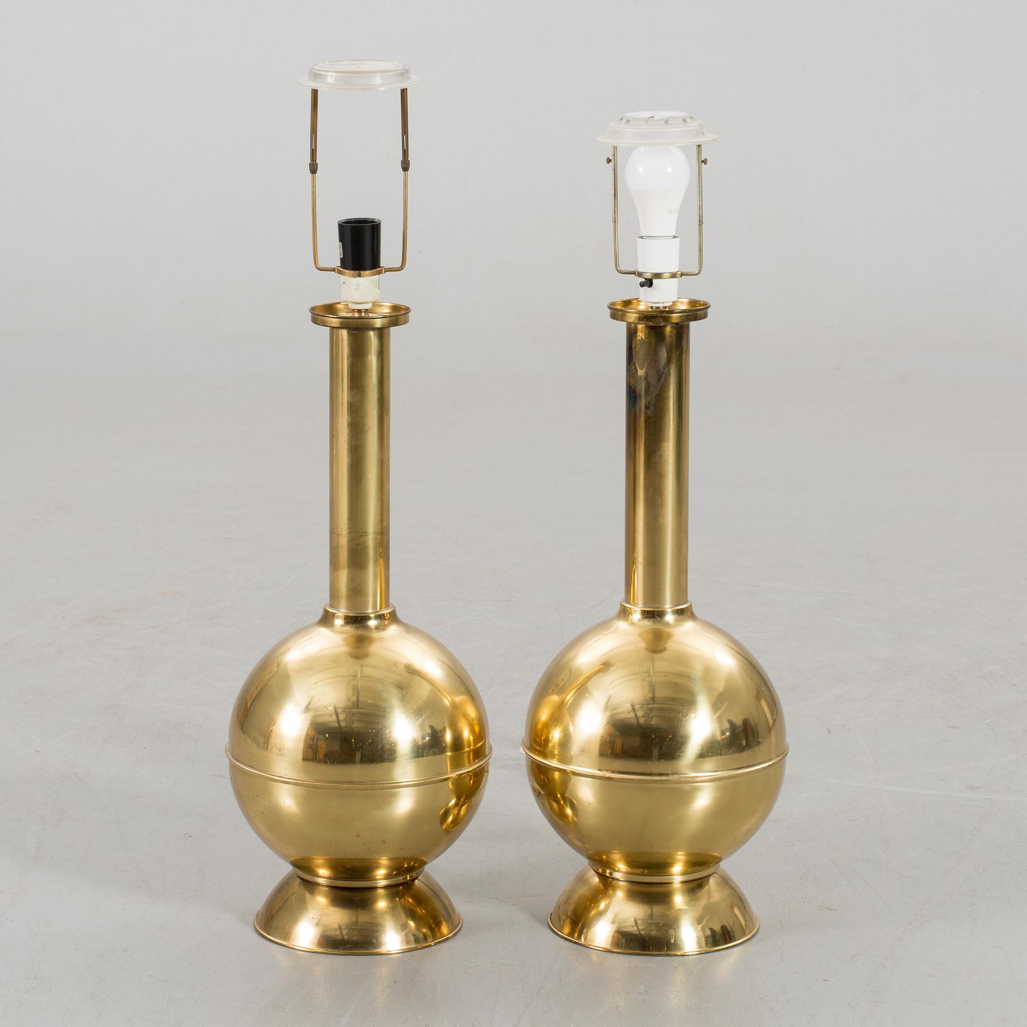 A pair of Danish brass table lamps, later part of the 20th century.