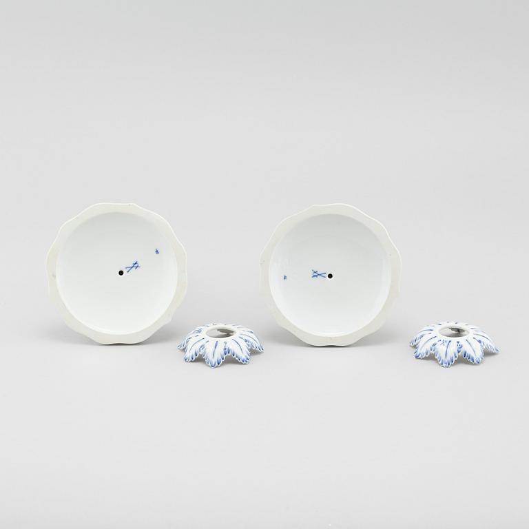 A pair of porcelain candle sticks by Meissen, second half of the 20th century.