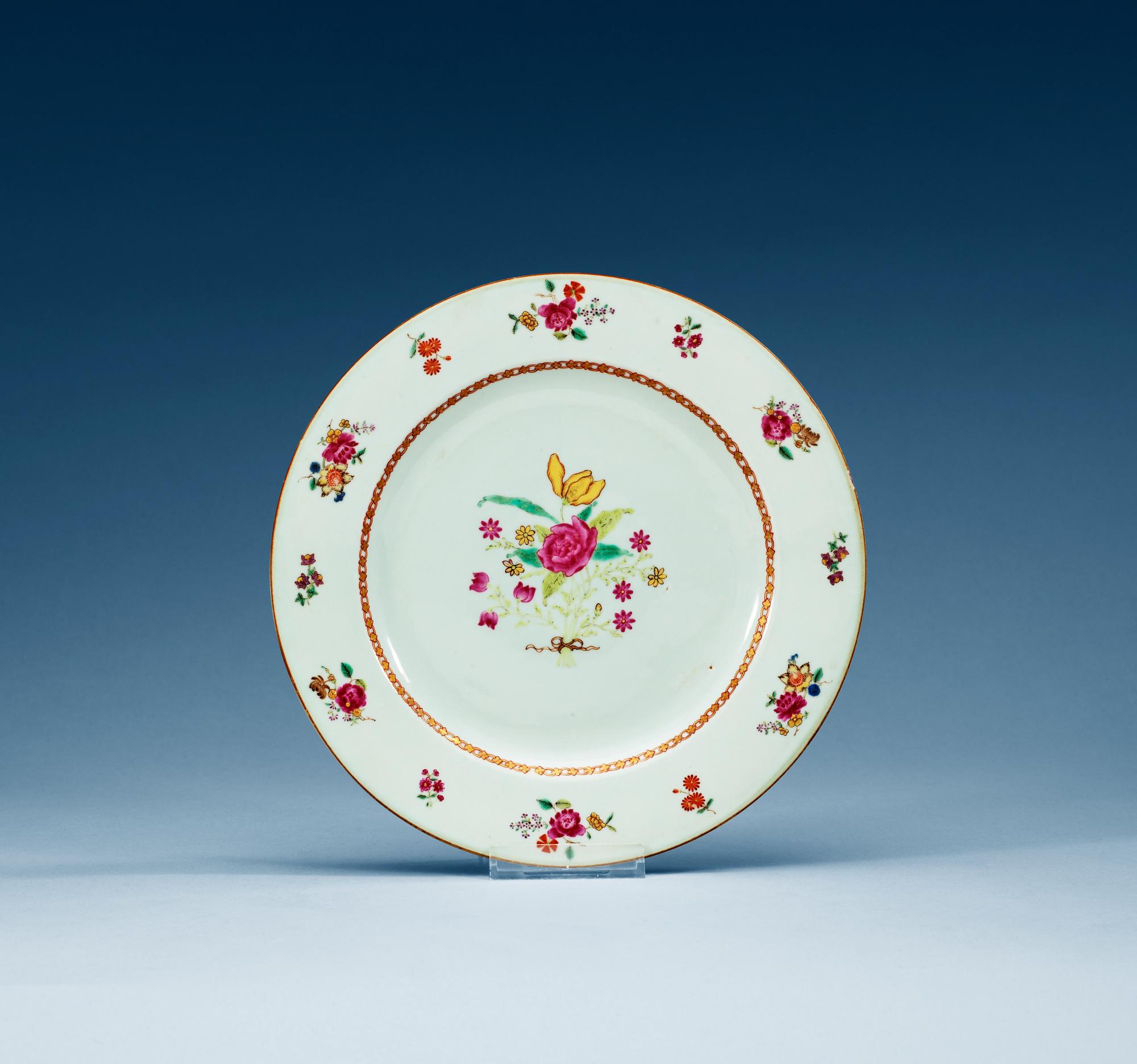 A set of 14 famille rose dinner plates, Qing dynasty, Qianlong (1736-95).