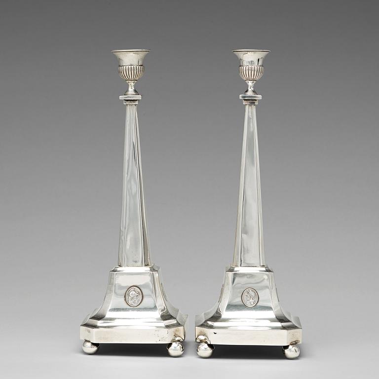 A pair of 18th century silver candlesticks, mark of Nils Tornberg 1797.