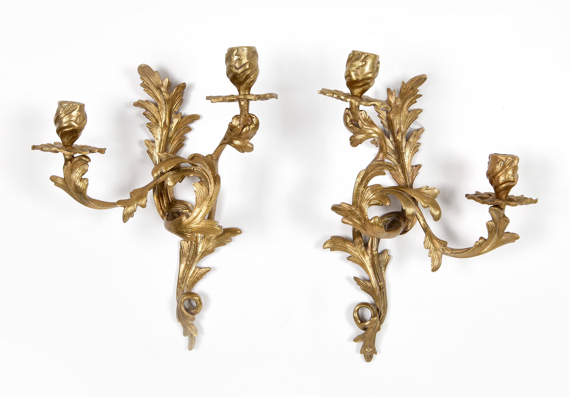 VÄGGAPPLIQUER, ett par, mässing, rokokostil, 1900-talets början.