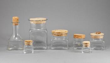 BURKAR, 14 SAMT KARAFF, glas, "Sill i kvadrat", Signe Persson Melin, Boda, 1900-talets andra hälft.