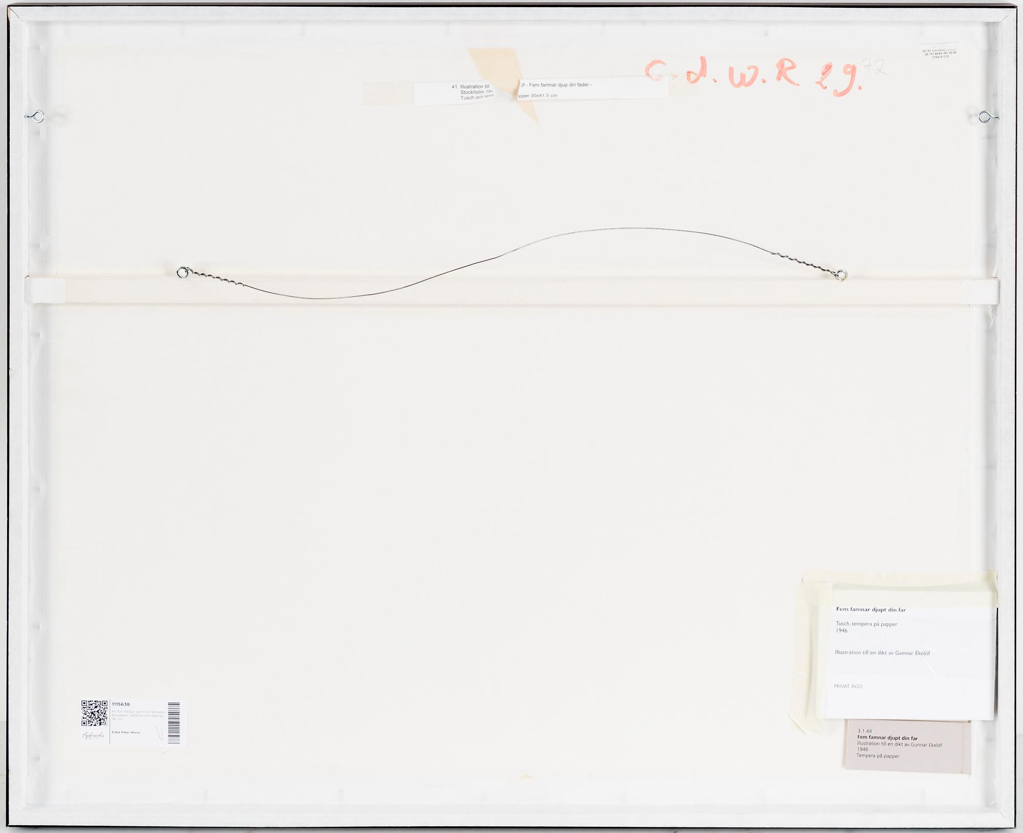 PETER WEISS, mixed media on paper, signed and dated 46.