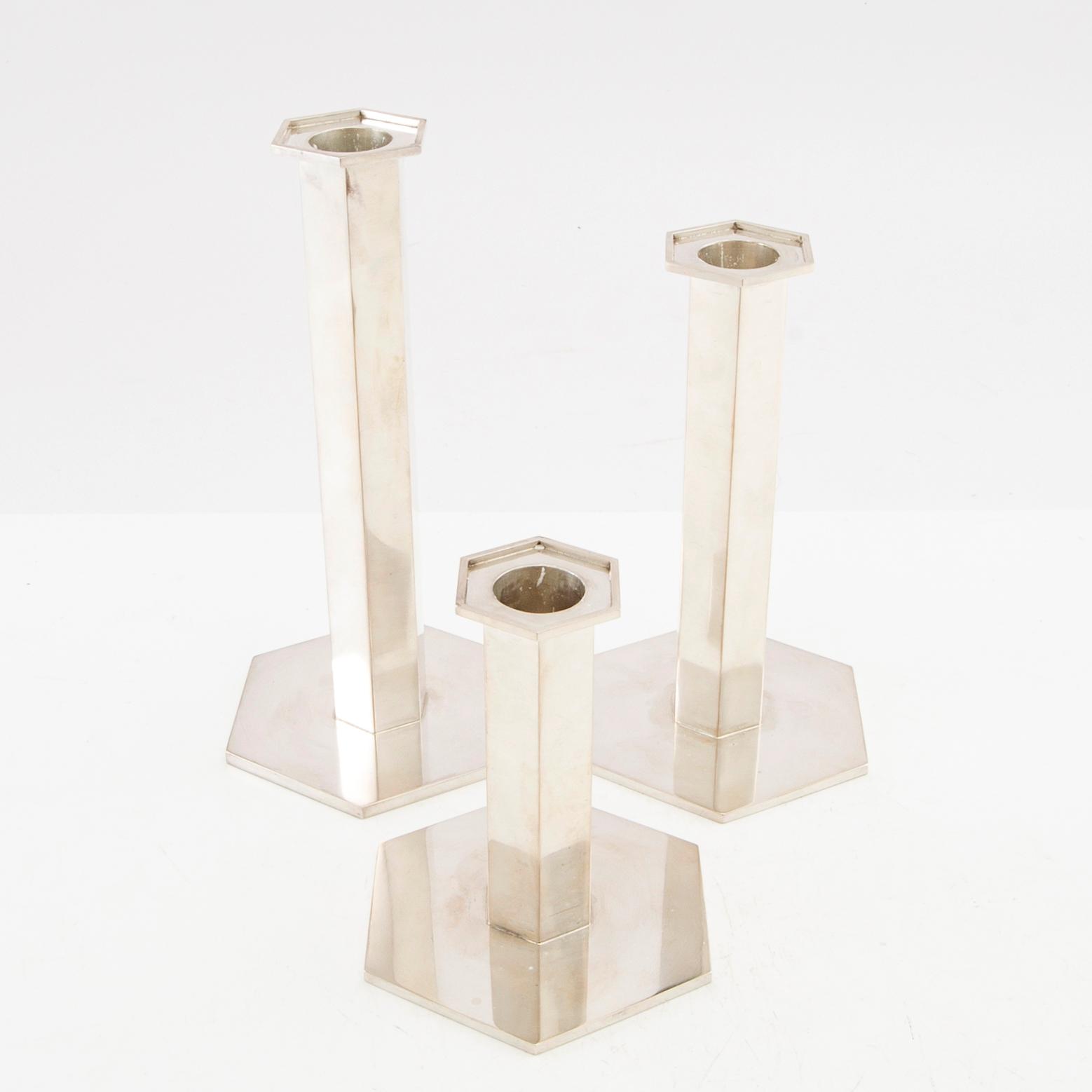 Wiwen Nilsson, ljusstakar, 3 stycken, sterling silver, Lund 1973-1974.