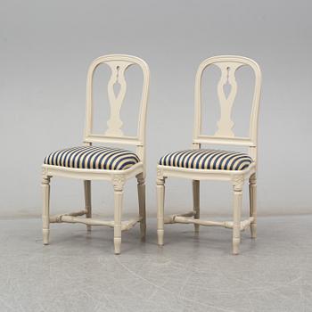 Six 20th century Swedish Gustavian style dining chairs from IKEA's 18th century collection.