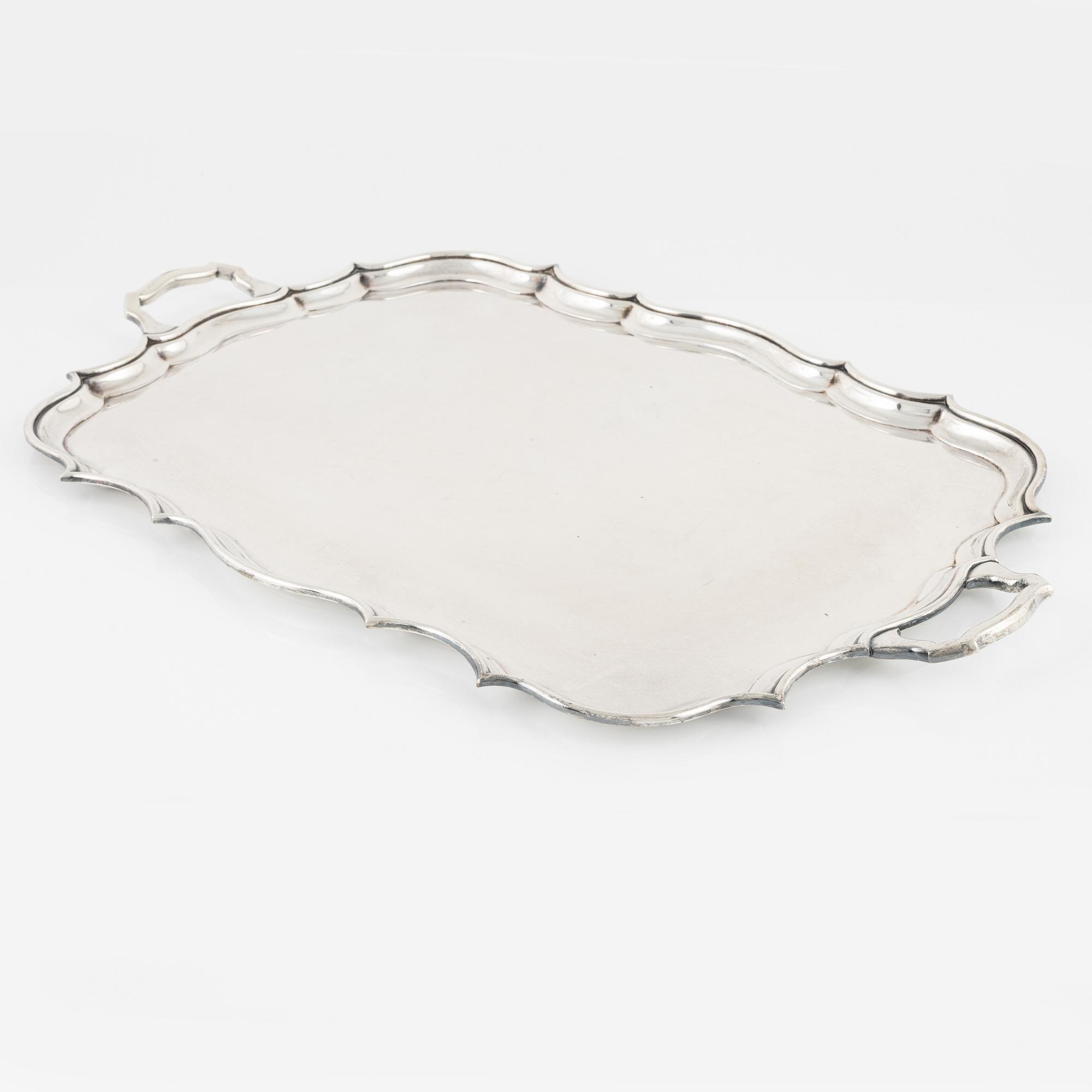 A silver plated tray, 20th Century.