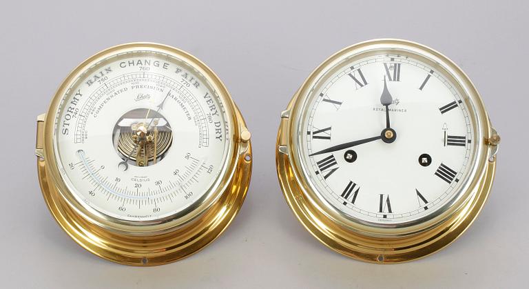 SKEPPSUR OCH BAROMETER, mässing, Schatz, 1900-talets andra hälft.