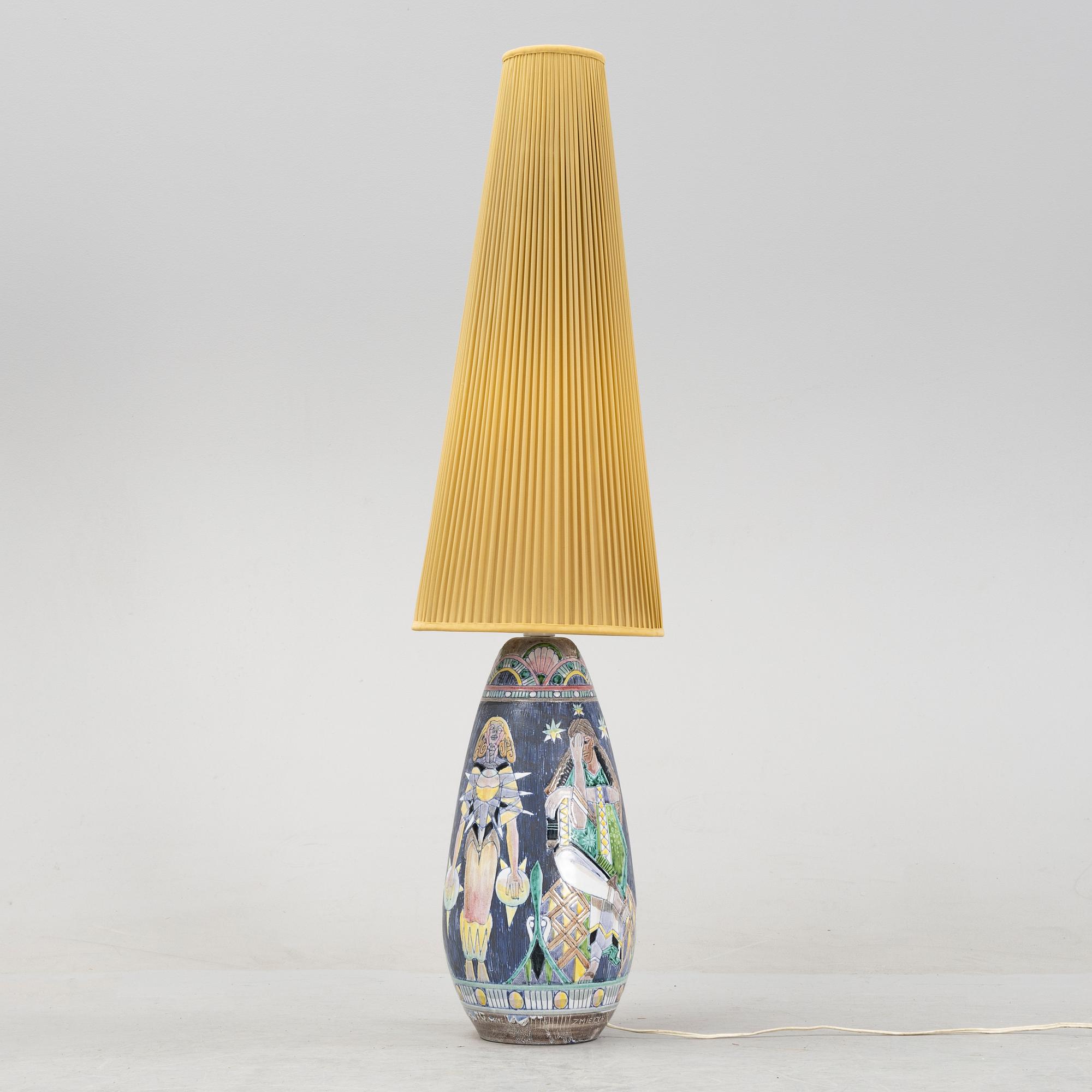 Marian Zawadzki, bordslampa, lergods, Tilgsmans Keramik, signerad och daterad 1956.