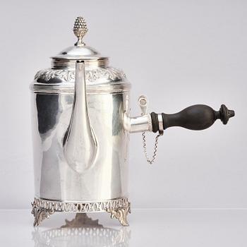 A Swedish 18th century silver coffee-pot, mark of Olof Hellbom, Stockholm 1798.