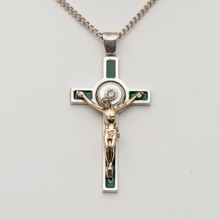 HÄNGE, silver och 14K guld samt emalj, diamant 0,25 ct. Vikt 16,8 g.