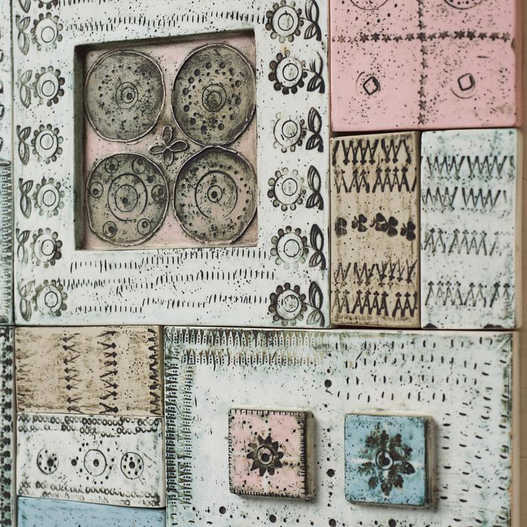 Rut Bryk, a stoneware wall relief, Arabia, Finland ca 1960.