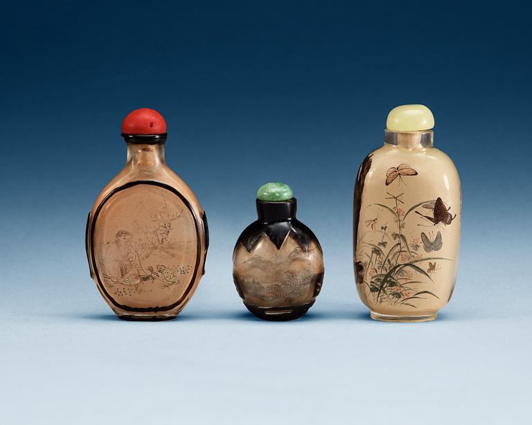 A set of three inside painted snuff bottles, 20th Century.