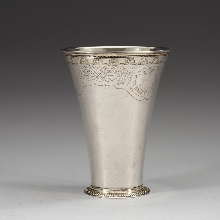 A Swedish 18th century parcel-gilt beaker, marks of Johan Pettersson Berg, Norrköping before 1759 (1727-1762 (-68).